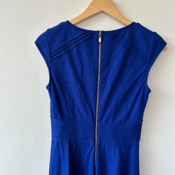 Eliza J Fit and Flare Dress Womens Size 6 Blue Cap Sleeve Rear Zip - Picture 6 of 8